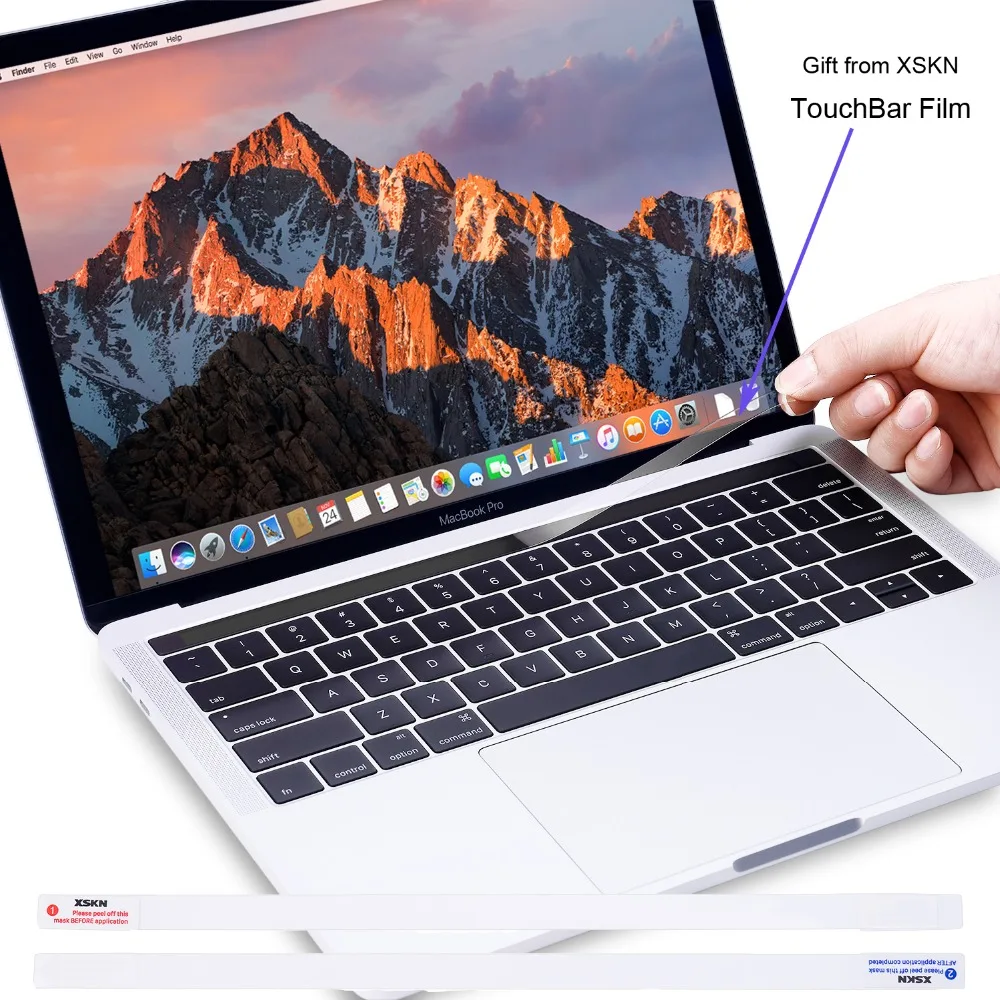 XSKN Иврит Клавиатура чехол для Touchbar ID Macbook 13 15 дюймов A1706 A1707 A1989 A1990, черный цвет, бесплатный подарок Сенсорная панель наклейка