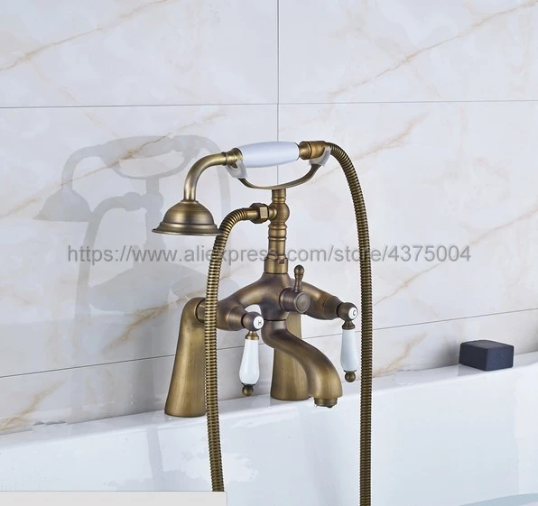 Antique Brass Bathroom Clawfoot Bath Tub Faucet Mixer Tap Ceramic Handle Hand Shower Head Nan008 Antique Brass Bathroom Clawfoot Bath Tub Faucet Mixer Tap Ceramic Handle Hand Shower Head Nan008