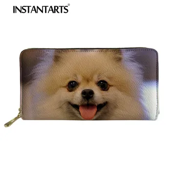 

INSTANTARTS 2020 New Design Women Men Large Long Wallets With Zipper Cute Animal Dog Pomeranian Print Leather Pocket Coin Purse