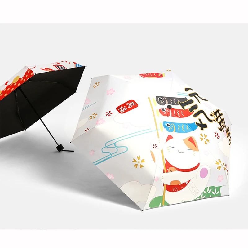 YADA Ultralight Mini Prayer Lucky Cat Umbrella Rain Women uv Charm Five Folding Umbrella For Womens New Windproof Umbrella YS689