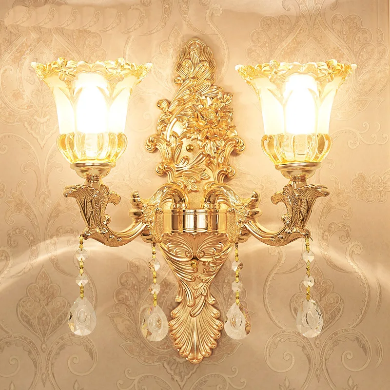 

YOOK European Glass Led Wall Lamp Modern Bedroom Bedside Living Room Aisle Lamp Lotus Crystal Wall Lamp