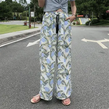 

HziriP Print Loose Casual Simple Wild Warm Korean 2019 Stylish Wide Leg Pants Women Female Ladies Straight Chiffon Split Pants