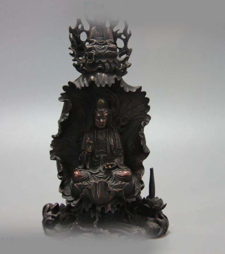 

10" Fine bronze sculpture China cooper water buddhism Kwan-yin buddha Statue