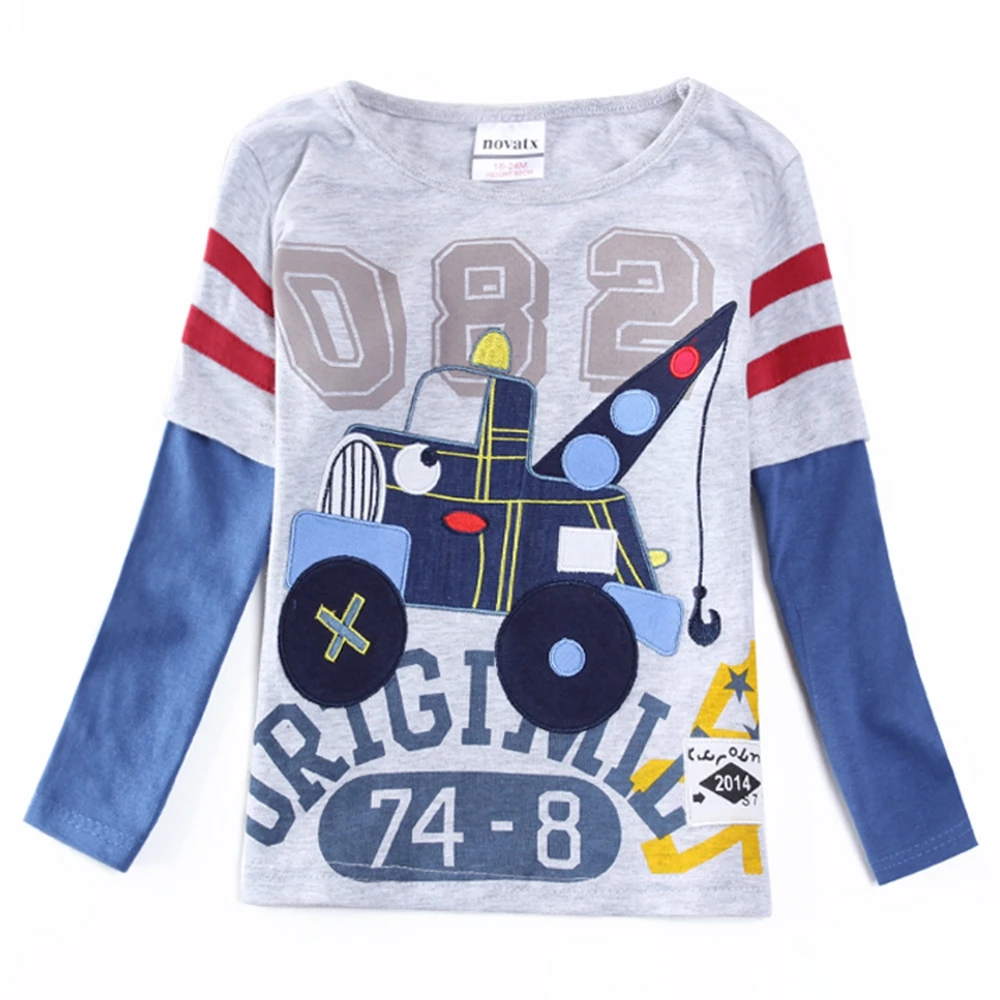 

Boy cartoon t-shirt spring autumn boy t shirts for children long-sleeved embroidery car boy long-sleeved shirt T-shirt 2~8 years
