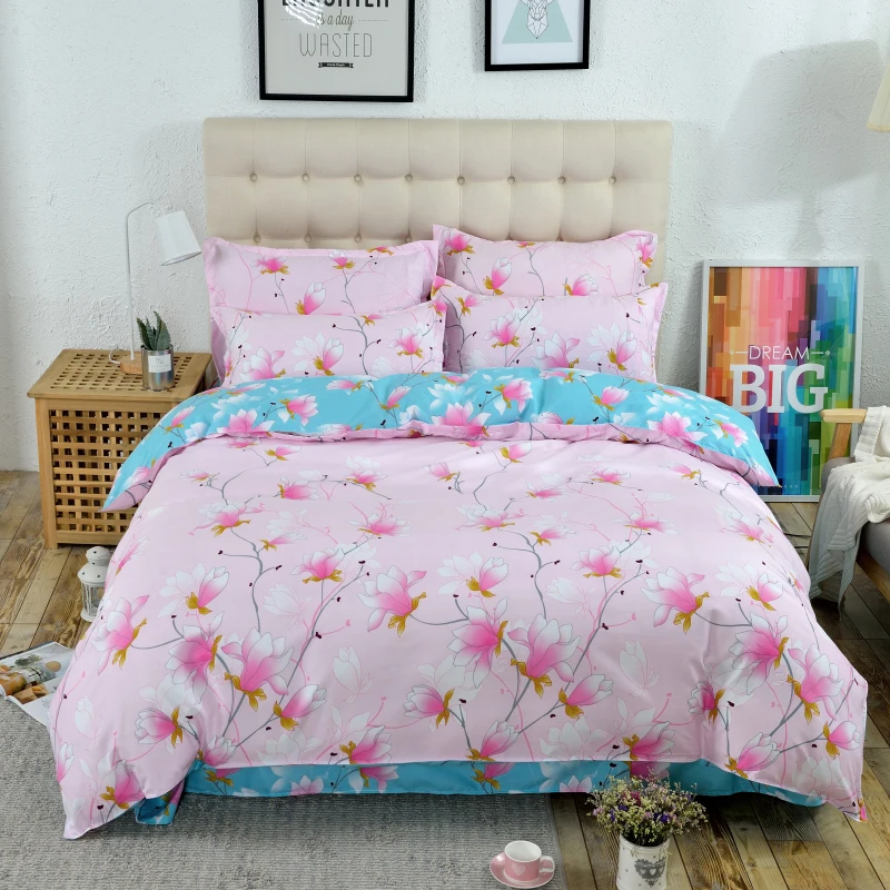 Lovely Fresh Pink Flowers 4Pc Twin/Full/Queen/King Size Bedding Linen