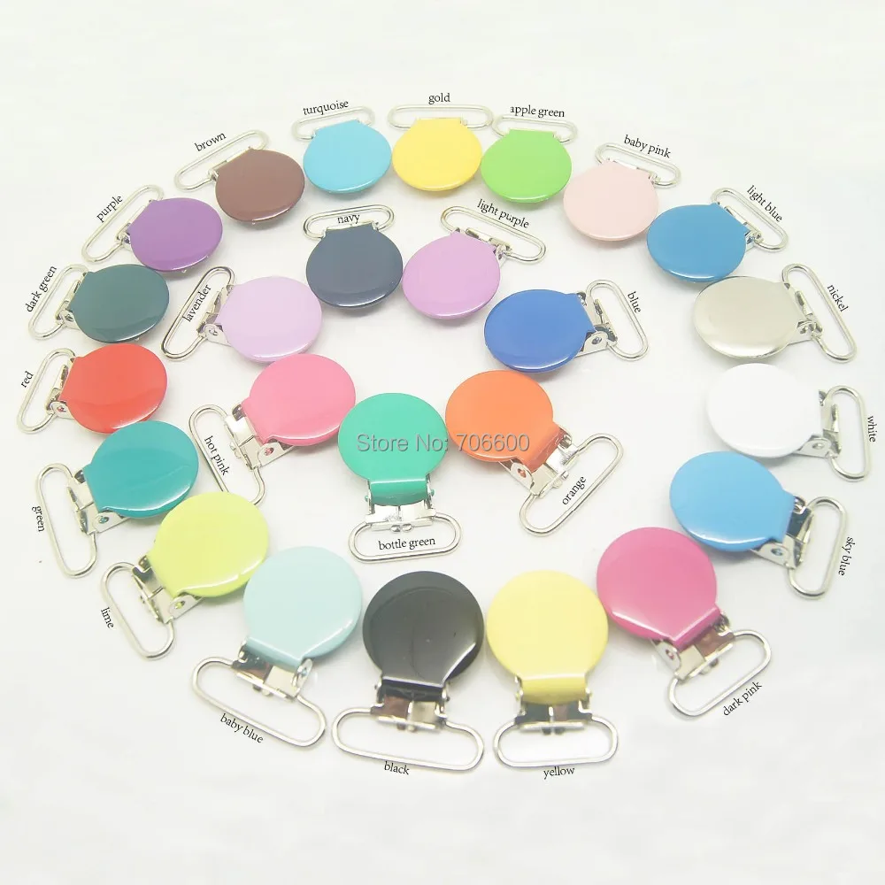 

100pcs/lot metal painted round pacifier holder clip wholesale