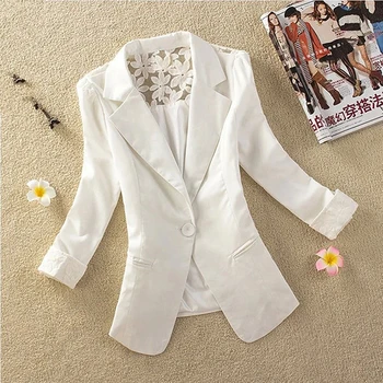 

New Formal Women Coat Single Button Office Coat Silm Autumn Casual Jacket Long Sleeve Shawl Collar Back Lace Coat 817591