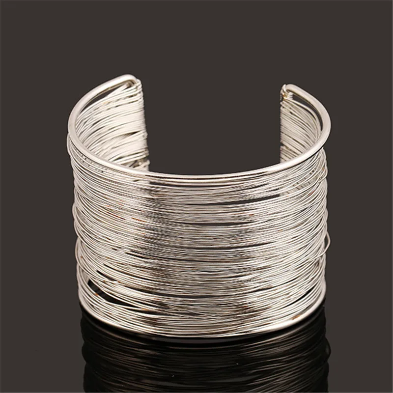 

DoreenBeads Fashion Women Bangles Gold Silver Color Open Bracelets Round Multi layers Iron Metal Jewelry Concise Gift,1 Piece
