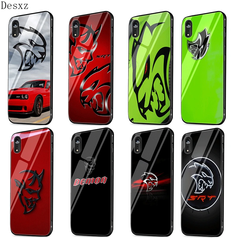 

Mobile Phone Case Glass For iPhone 7 8 6 6S X XS Max XR 5 5S SE Cover Car Dodge Hellcat Logo Shell Casing