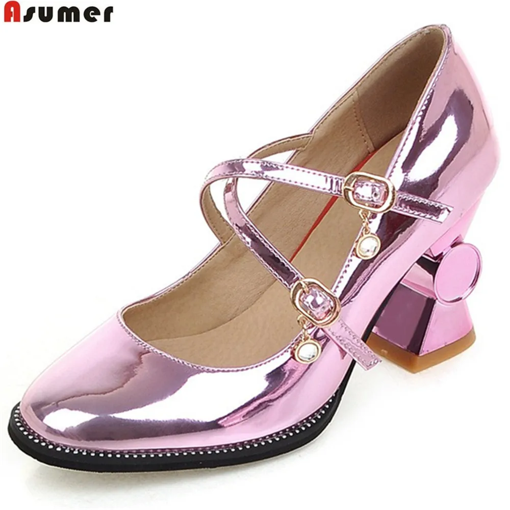 ASUMER gold silvery fashion square toe buckle ladies single shoes spring autumn women high heels shoes big size 32-44 ASUMER gold silvery fashion square toe buckle ladies single shoes spring autumn women high heels shoes big size 32-44