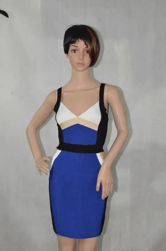 

wholesale 2015 new blue white black strap v neck sexy women mini evening party Dresses bandage Dress Dress + suit