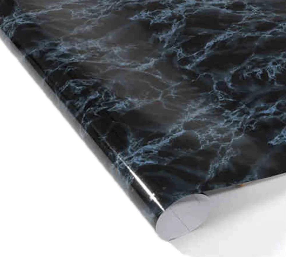 30*200cm Black blue Marble Gloss Self Adhesive furniture Vinyl Decor