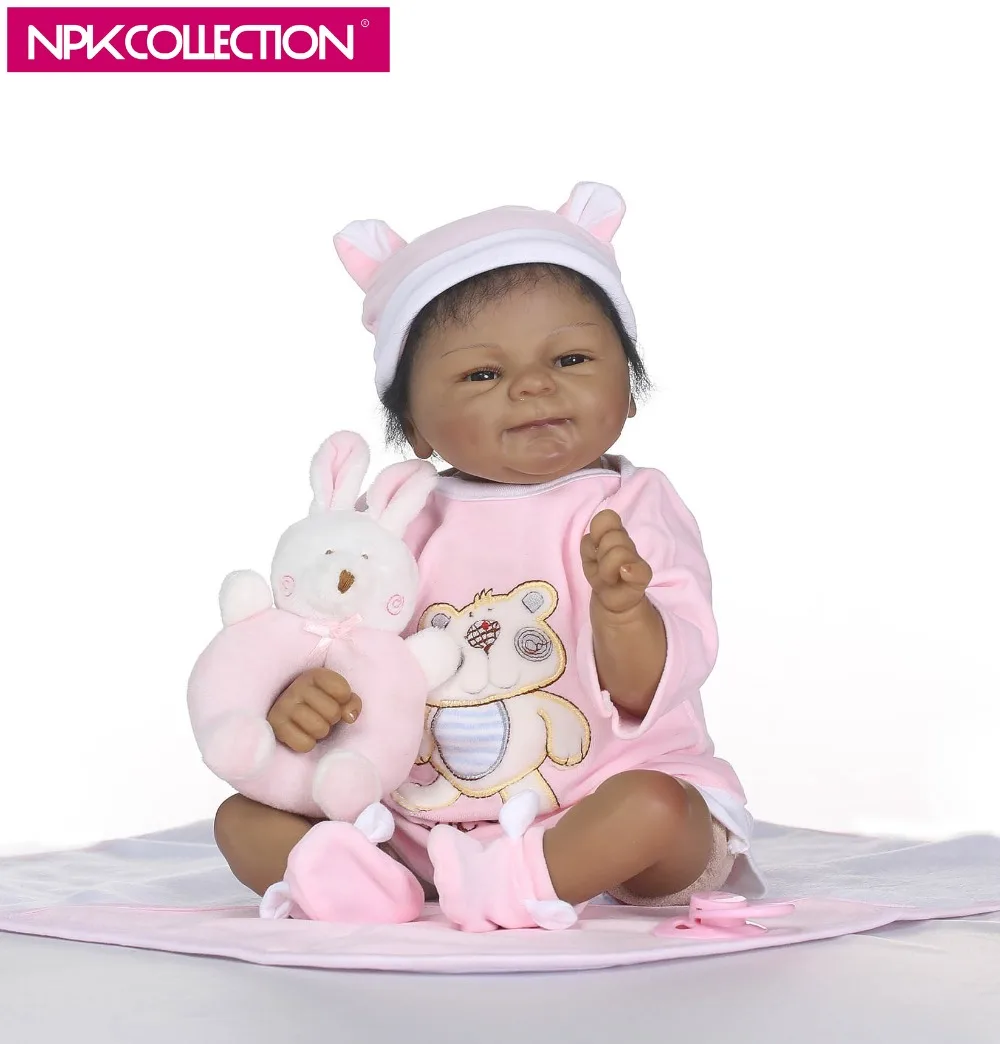 NPK 18 Inch Indian Style Vinyl Silicone Reborn Baby Doll Birthday Gift Bebe Boneca Chocolate Skin Baby Girl Toy Educational Doll