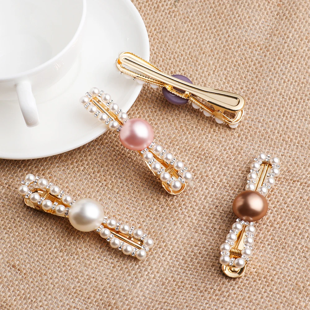 

Korea Crystal Rhinestones Hairpins Hair Accessories Women Bowknot Imitiation Pearl Hair Clips Hairgrip Sweet Barrette Jewelryl