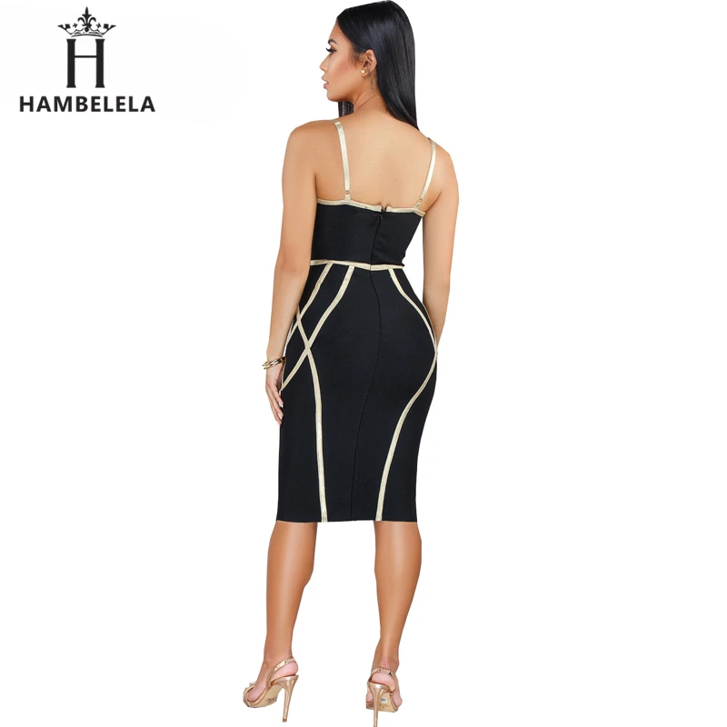 HAMBELELA Women Summer Strapless Striped Midi Dress Knee Length Bodycon Bandage Night Club Dress Runway Style Pencil Sexy Dress (3)