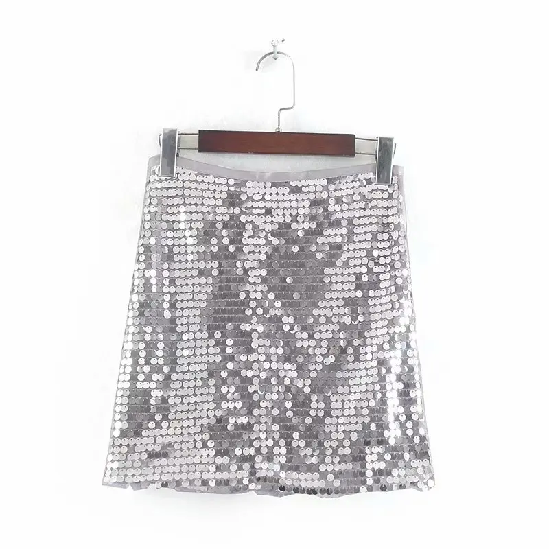 

New Women fashion grey sequined embroidery pencil skirt faldas mujer ladies side zipper casual slim autumn mini skirts QUN383