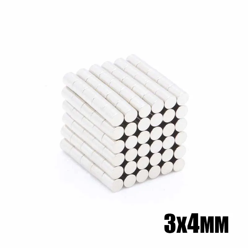 500 шт. 3x4 мм N35 Сильный редкоземельный неодимовый магнит N35 3x4 мм маленький круглый супер магнит Бесплатная доставка