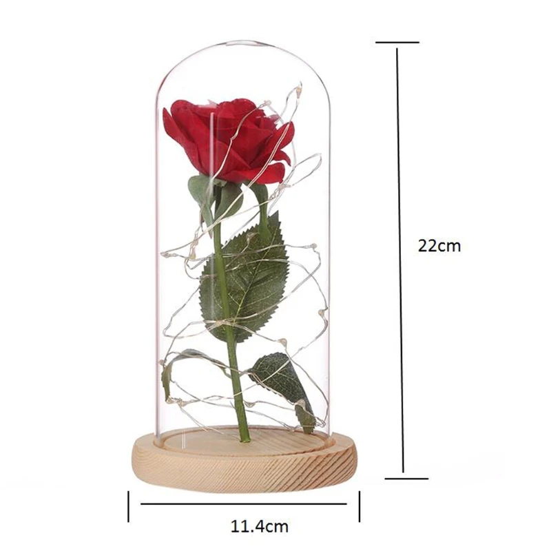 Искусственная красная роза и светодио дный свет моделирование Декор цветок в стекло купол День Святого Валентина любителей подарок матери