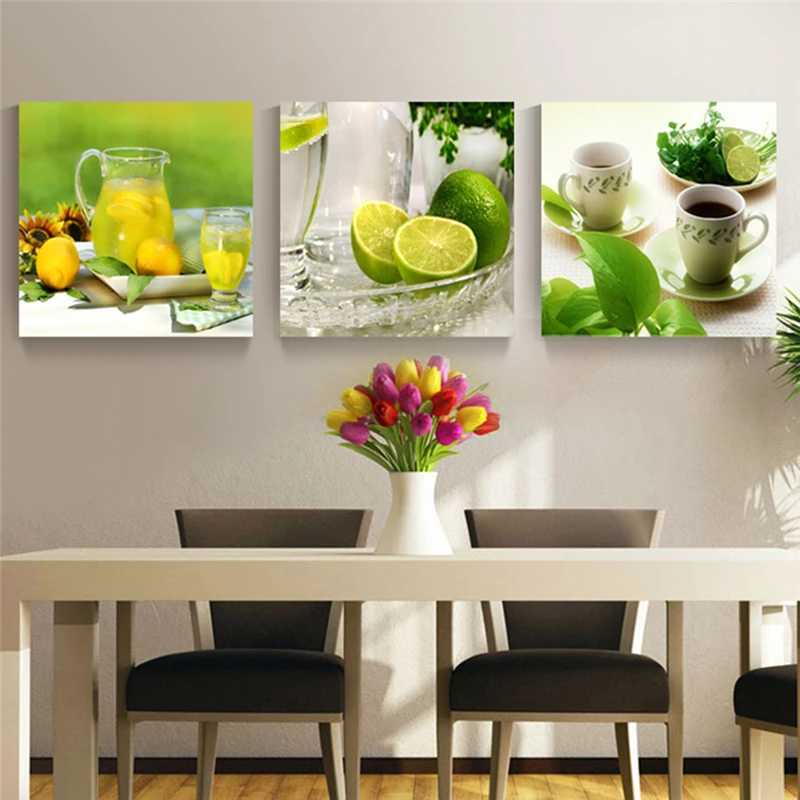 

3 Panel Modern Printed Fruits Lemon Painting Picture On Canvas Kicthen Decor Cuadros Landscape For Living Room