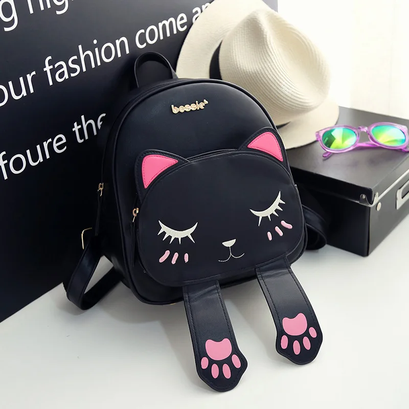 Рюкзак для девочек, милая робкая кошка, рюкзаки для женщин, высокое качество, рюкзак из искусственной кожи,, модные забавные черно-белые сумки, mochila XA688H - Цвет: black