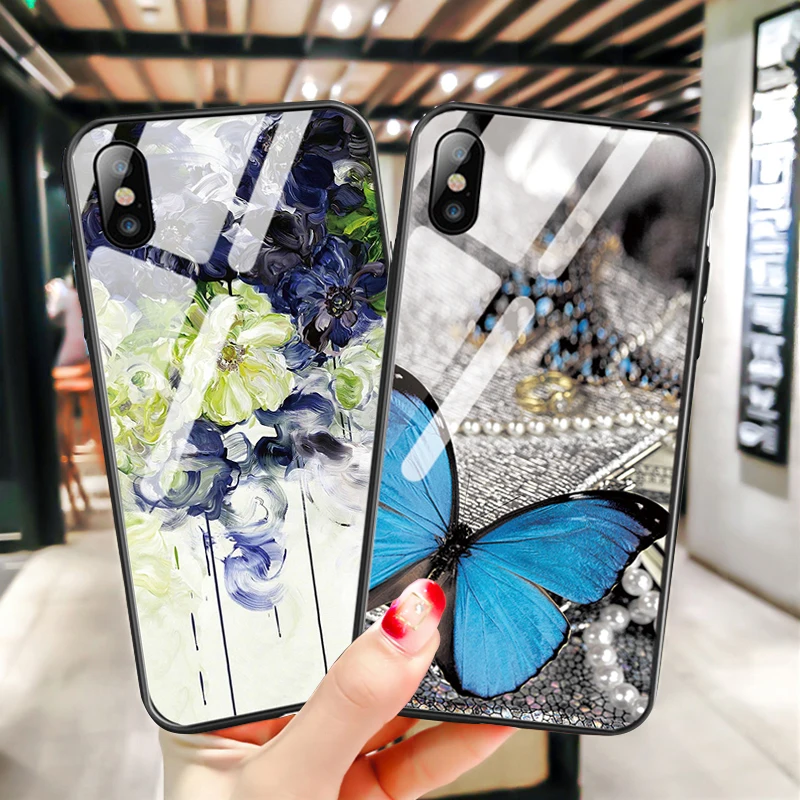 Закаленное стекло чехол для iphone 6 Чехол X 7 8 плюс XS Max XR цвет модные в виде ракушки