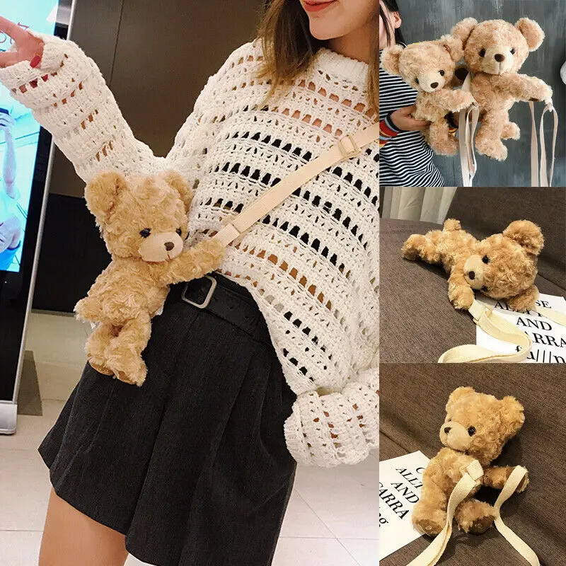 

Fashion Women Cross-body Phone Cute Bear Shape Shoulder Bag Pouch Plush Handbag Purse Wallet Messenger Gift