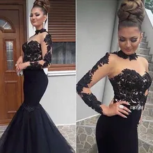 Платье для выпускного вечера с высоким воротом Длинный Рукав Аппликация формальная праздничная одежда Выпускной вечернее платье на заказ плюс размер