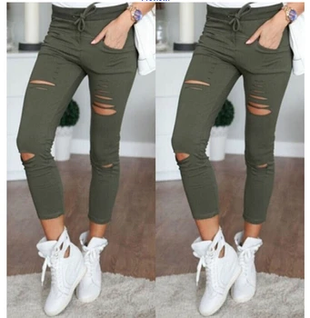 

Female Trousers Womens Newest Style Slim Stretch Trousers Pants Army Green Tights Pants free DropShipping