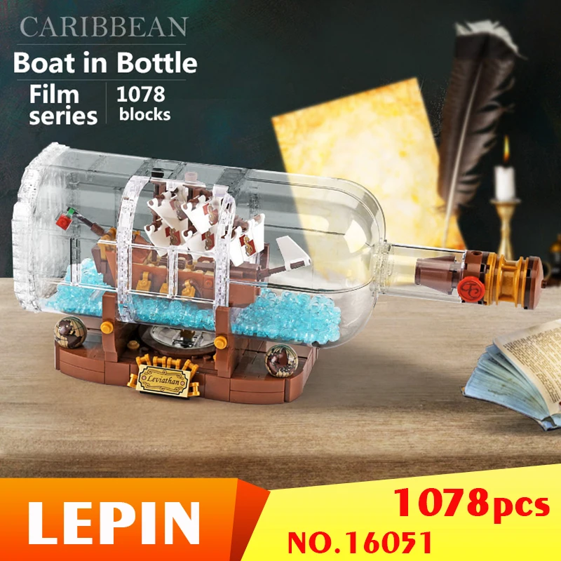

Lepin 16051 New Toys 1078Pcs Movie Series The 21313 Ship in a Bottle Set Building Blocks Bricks funny film kids Birthday Gifts