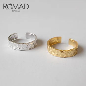 

ROMAD Irregular S925 Sterling Silver Rings For Women Open Adjustable Gold Silver Color Female Ring Jewelry