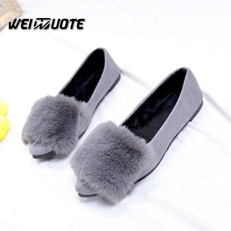 

chaussure femme automne 2018 shoes flat pointed lazy shoes woman low heel shallow mouth plus velvet shoes winter ladies loafers