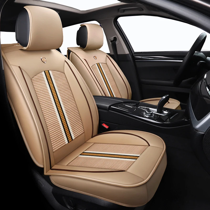 

( Front+Rear)ice silk & Leather auto car Seat Covers For chevrolet aveo rx 460 golf 7 invicta wolkswagen skoda karoq kia niro