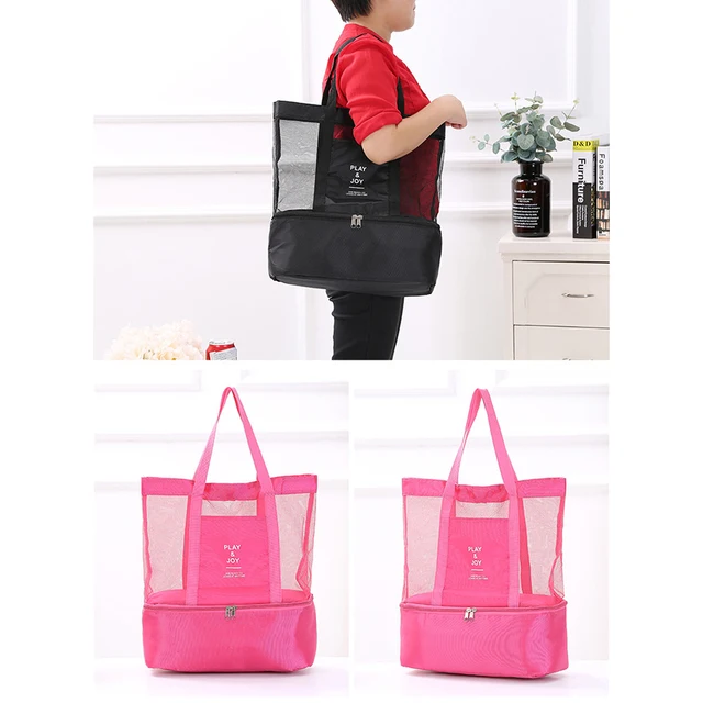 1Pc Women Mesh Transparent Bag Double-layer Heat Preservation Large Portable Insulated Picnic Beach Bags High Capacity New 2019 6