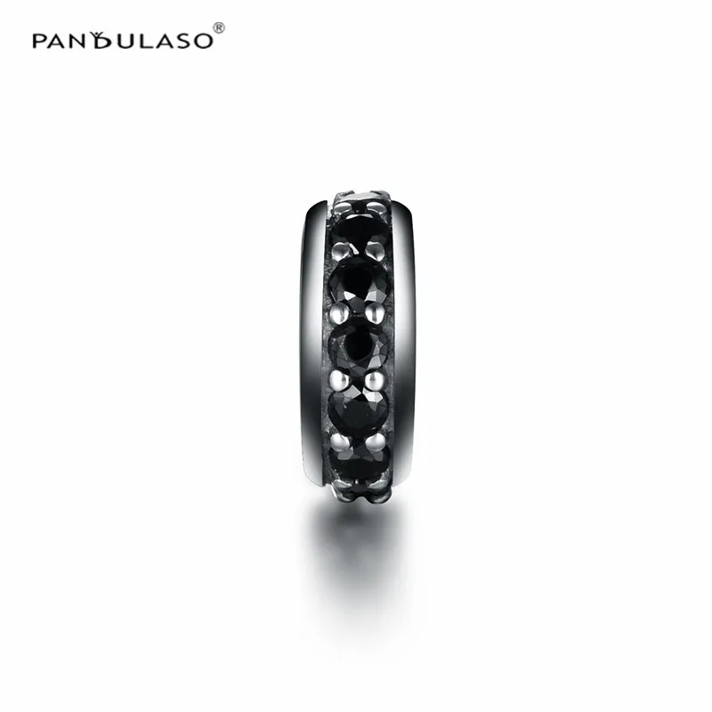 

Pandulaso Spacer Beads DIY Jewelry Black CZ Round Stopper Beads for Jewelry Making Fit Original Silver Charms Bracelets Jewelry