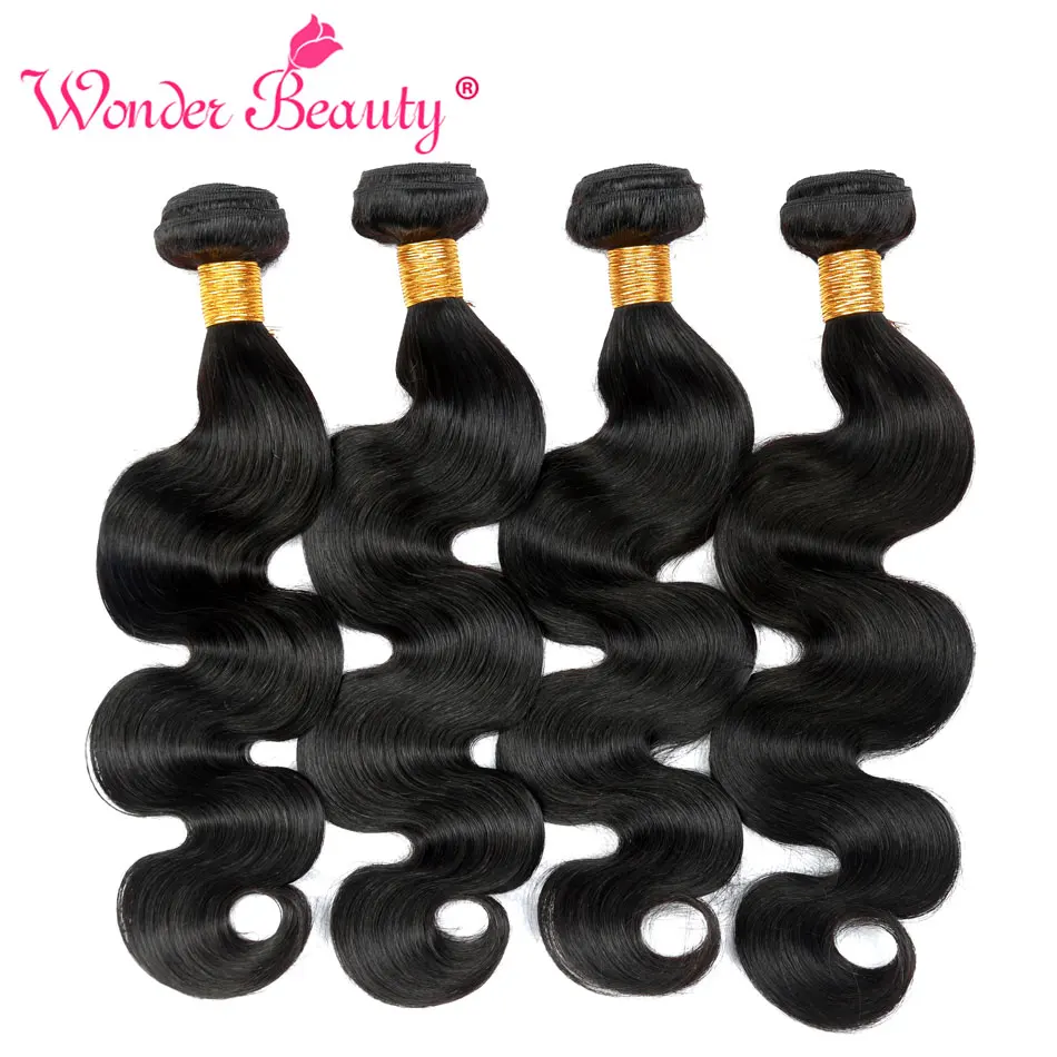 

Wonder Beauty Human Hair Extensions Malaysia Body Wave non remy Black Color 4 Bundles deal Hair Weave mixed length 8-30 inches
