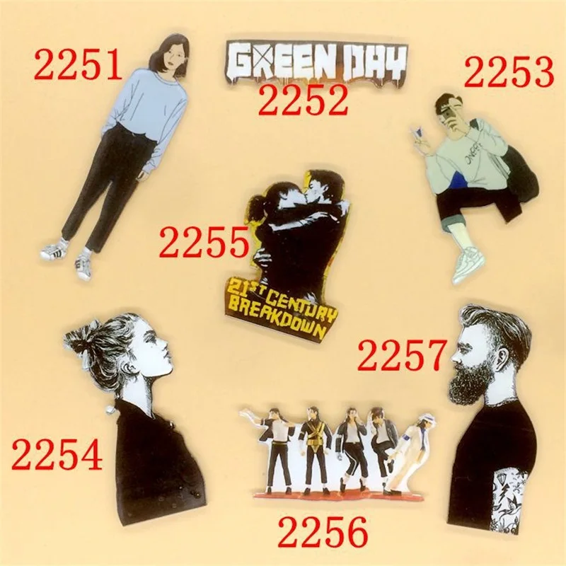 

1 PC Acrylic Brooches Funny Cartoon Couple Brooches Backpack Student Clothes Brooches Pins On Bag Decor Lovers Brooch Green Day