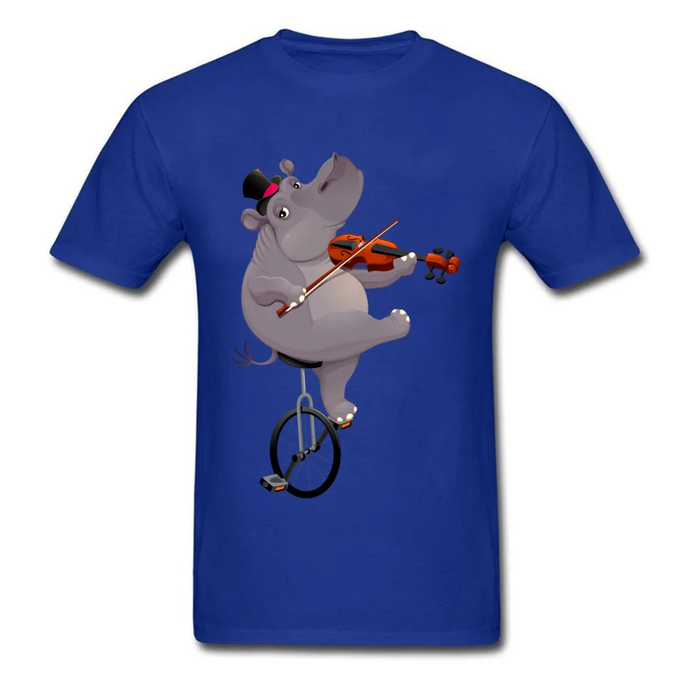 Funny hippo on an unicycle 2018 Newest Mens T-Shirt O Neck Short Sleeve 100% Cotton Tops & Tees Summer Tee-Shirt Funny hippo on an unicycle blue
