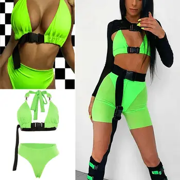 

Women Tracksuit Hollow Out Buckle Tanks Tops Bra Biker Shorts Set Two Piece Sexy Bustier Marching Set Festival Outfits Wholesale