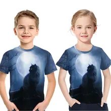 2019 new baby children clothes 3DT shirt animal print moon and cat Tops fashion summer boy girl short sleeve T shrit cotton Kids майка борцовка print bar girl and moon