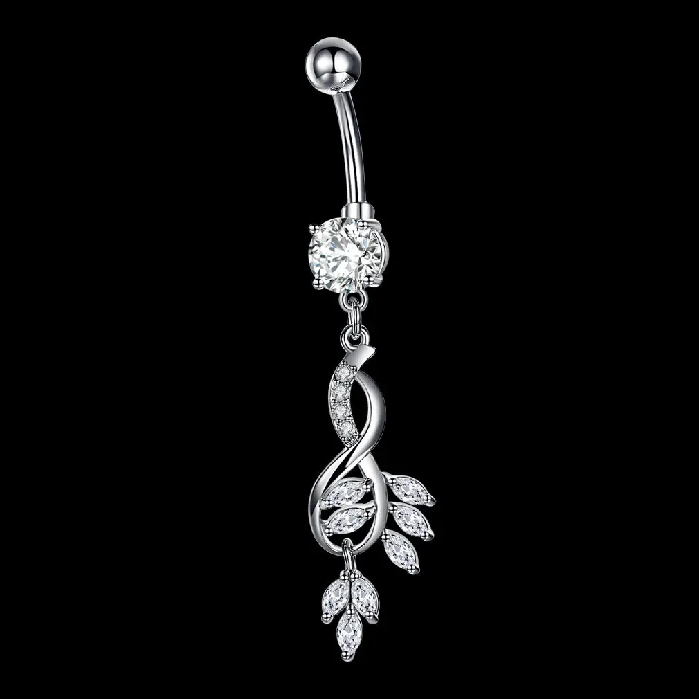 Hot Crystal Zircon Gold Plant Shape Navel Piercing Belly Button Rings Body Jewelry Sexy Dangle Surgical Steel Party Gift