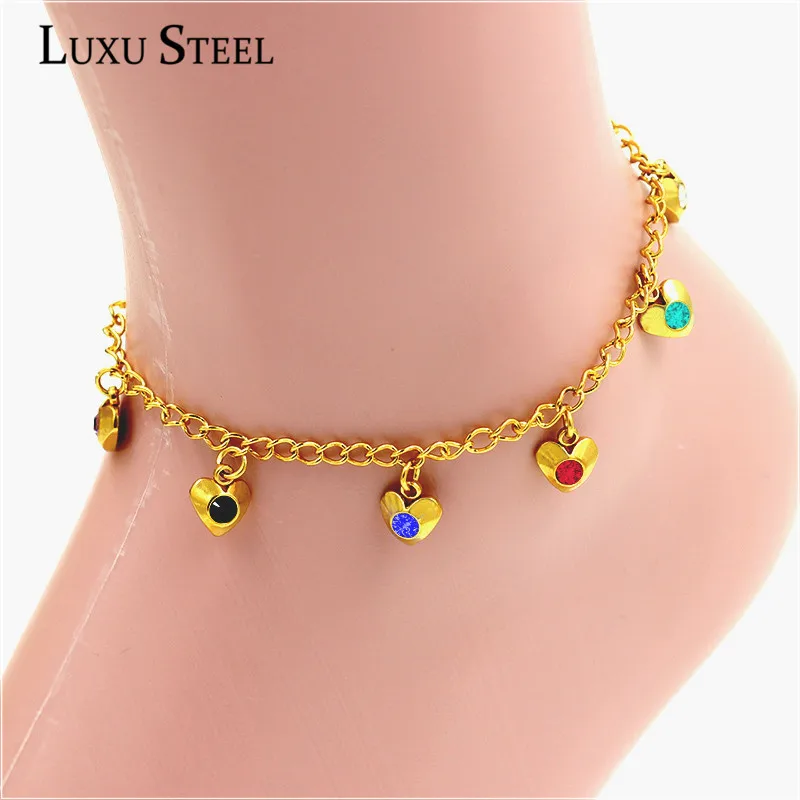 Роскошная сталь,, модные браслеты, золотой цвет, круглый цвет, кристалл, подвеска на цепочке, ножной браслет для женщин/девушек, рождественский подарок - Окраска металла: BR203701G