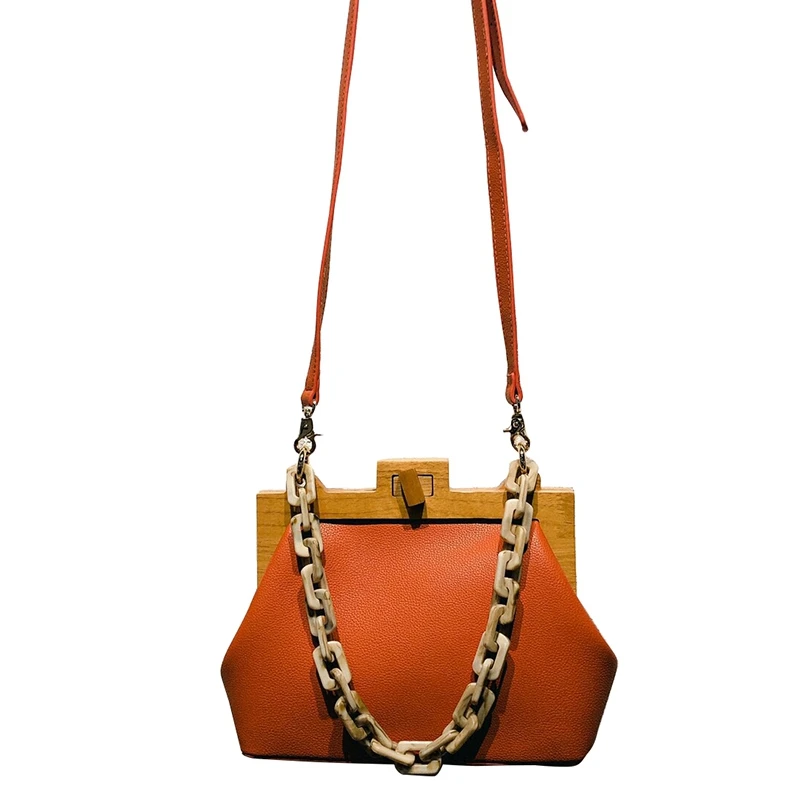 Women'S Box Bag Bucket Bag Wooden Clip Evening Bag Ins Acrylic Chain Luxury Handbag Banquet Party Purse Shoulder Bag - Цвет: Orange