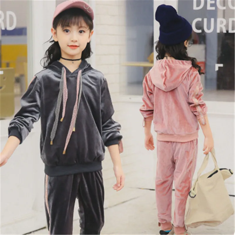 Fall 2018 Baby Girls Suits Child Velvet Sweatsuits Baby Sports Hoodies Pants 2 pcs Clothes Suits Kids Autumn Casual Sport Suit