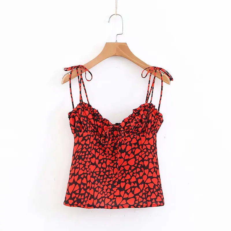 

Boho black red heart print crop top women backless sexy halter cami top streetwear bohemian spaghetti strap sexy tops Summer