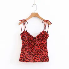 Boho preto vermelho coração impressão topo de colheita feminina sem costas sexy halter cami topo streetwear boêmio espaguete cinta sexy topos verão