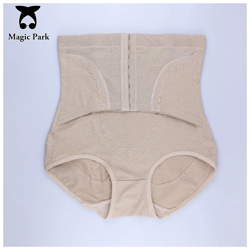 MagicPark Breathable Cotton Women Control Panties Hooks Waist Shaper HighRise Tummy Control