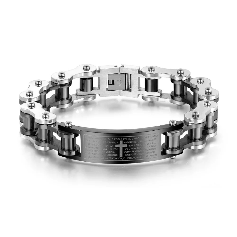 

FATE LOVE Brand Spanish Lord's Prayer Male Men Chain Link ID Bracelet & Bangles 316 Stainless Steel Boyfriend Gifts