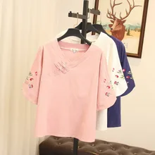 Ubetoku Летняя женская футболка женская рубашка с коротким рукавом Милая Цветочная вышивка Топы 4XL Плюс Размер Повседневная Женская одежда