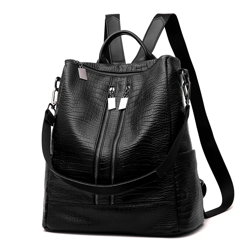 

New Women Backpack PU Leather Backpack Zipper Leisure Travel Large Capacity Backpack Crocodile Pattern Backpack Ladies
