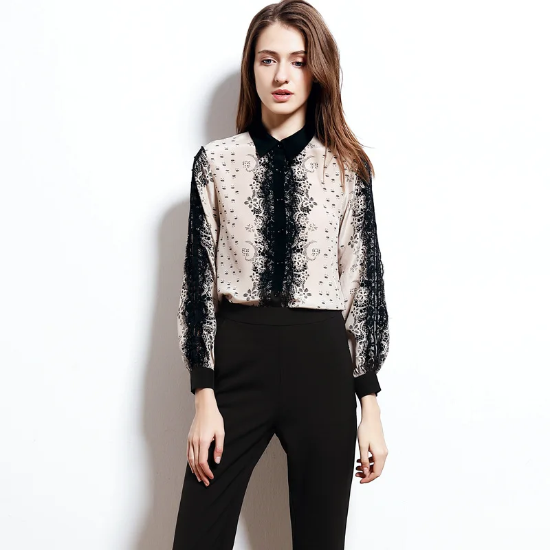 

2019 Silk Women's Shirt Women's New Spring Women's Clothes OL Printed Turn-collar Silk Blouses